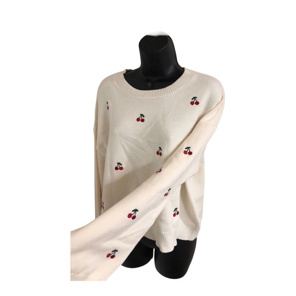 Jessica‎ Simpson cream ecru embroidered cherries on stem sweater size XL new - Picture 1 of 9